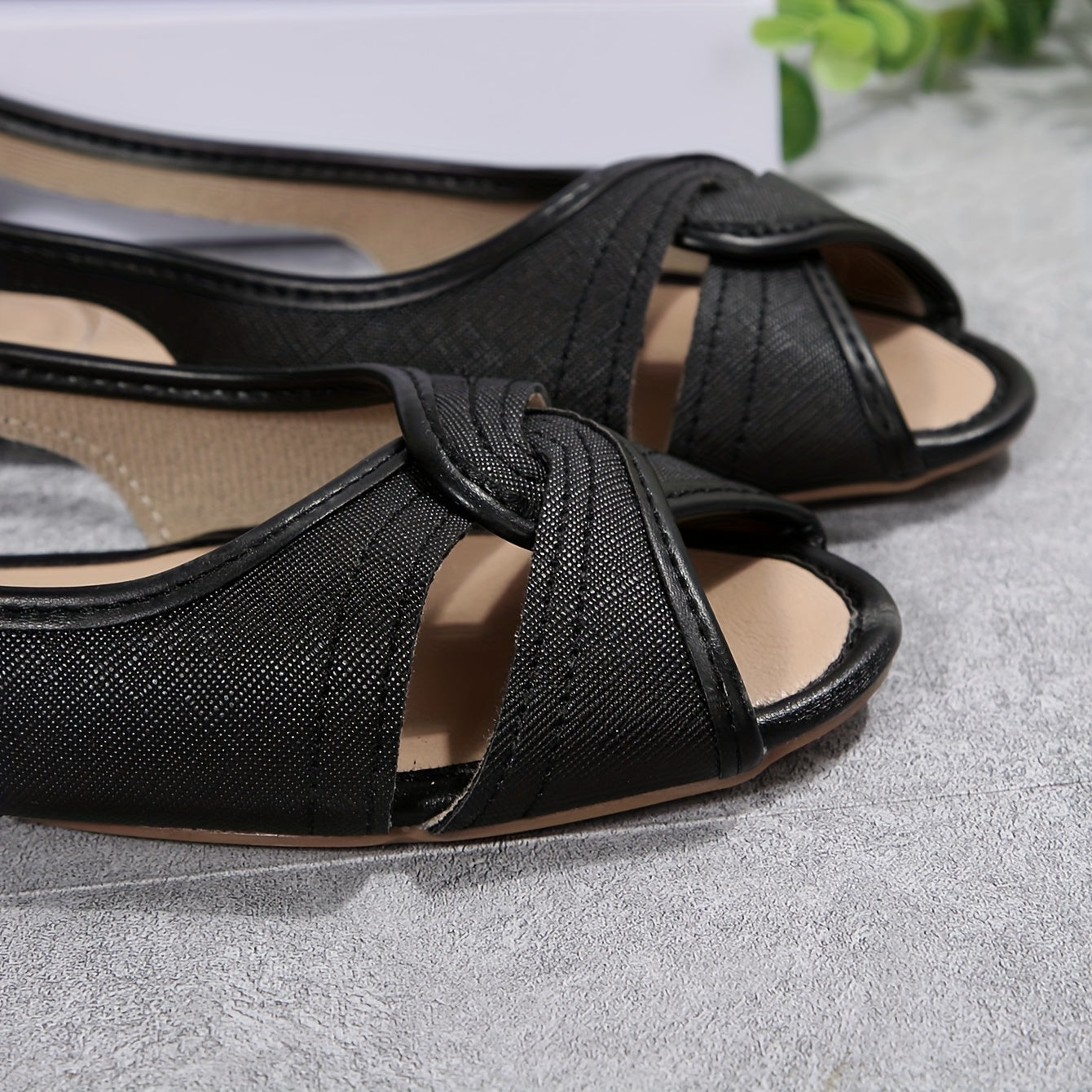 Women's Slip-On Flats Black Synthetic Open-Toe Cushioned Insole
