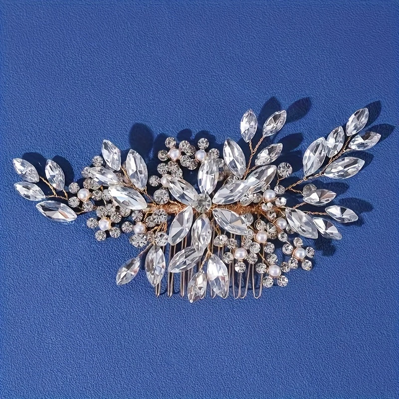 Golden Rhinestone Hair Accessory for Bridal Wedding Hairpiece