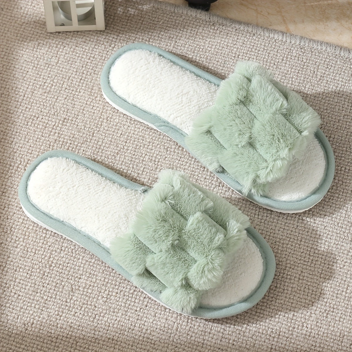 Women's Plush Open-Toe Indoor Slippers Non-Slip Comfortable Breathable