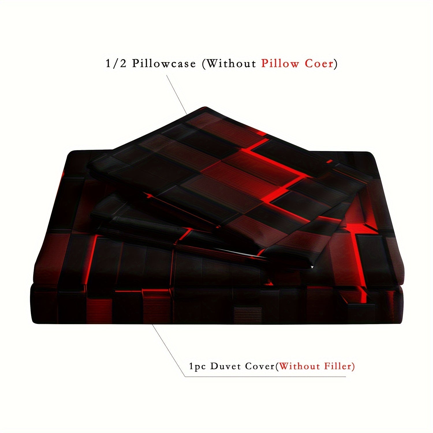 Conjunto de funda nórdica con patchwork en rojo y negro con fundas de almohada, hipoalergénico, poliéster, lavable a máquina, individual, doble, reina, tamaño king