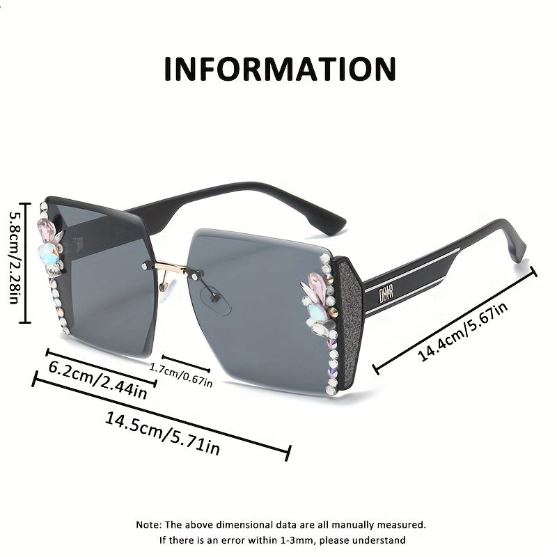 Women's Rimless Fashion Glasses with Gradient Lenses and Diamond Accents