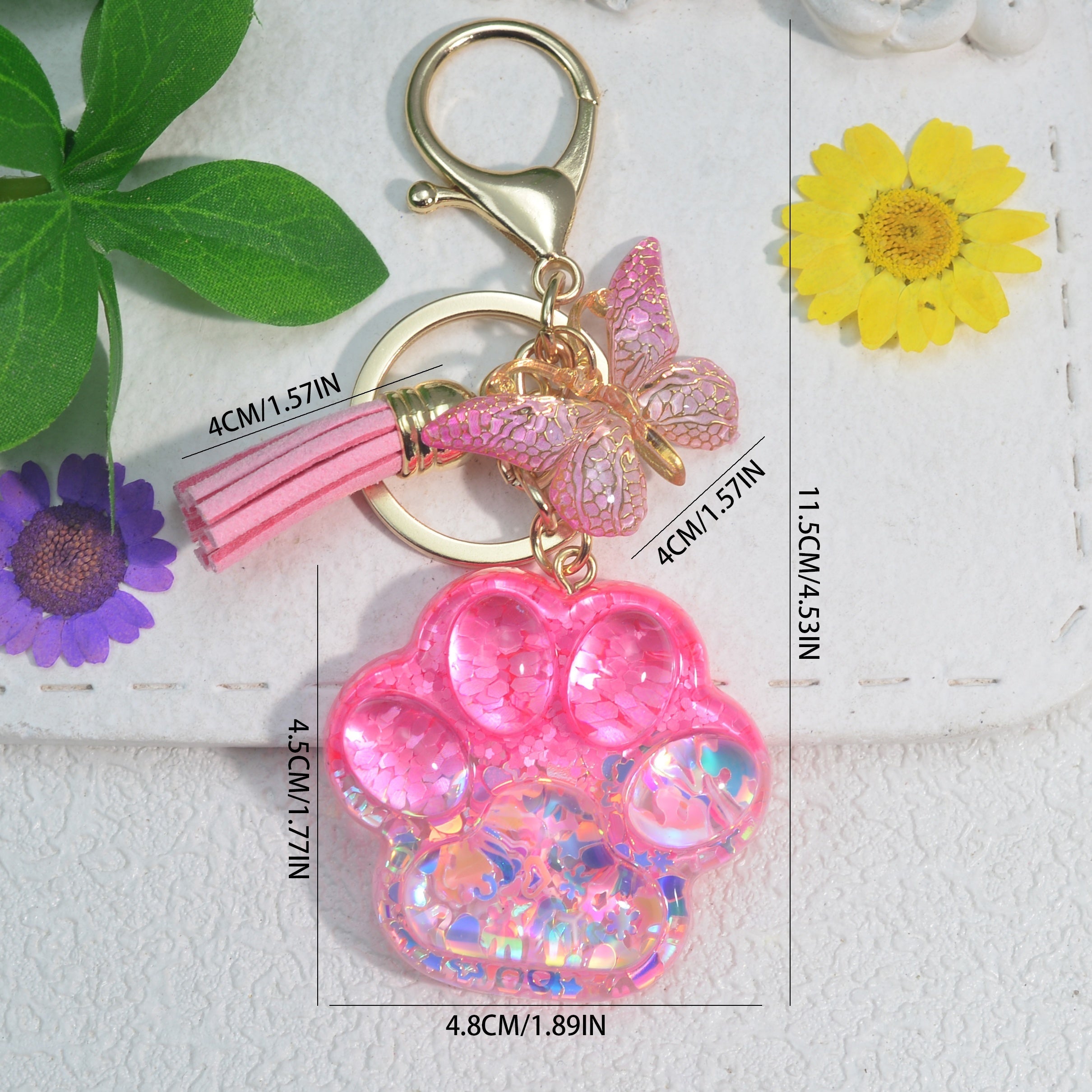 Llavero con borla de mariposa y pata de gato para amantes de los animales