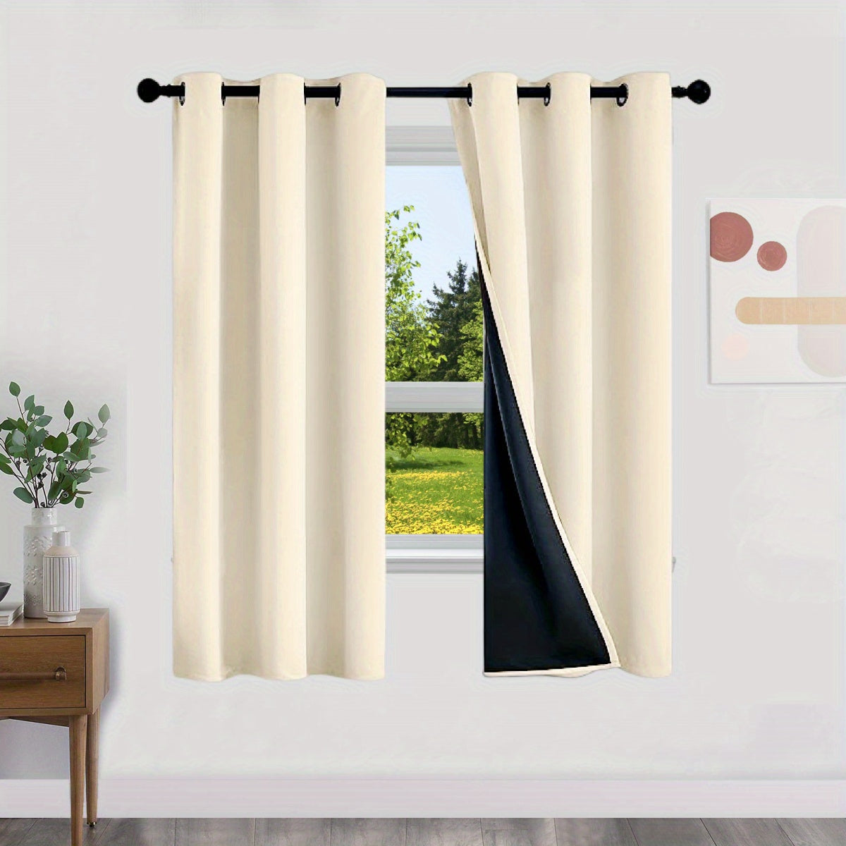 Blackout Curtains 100% Opaque with Lining 2 Pieces for Bedroom Living Room