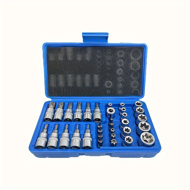 34-Piece E-Torx Star Socket Set Chrome Vanadium Steel Durable Tools