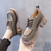 Women's Chunky Heel Loafers White Brown Casual Shoes Thick Sole