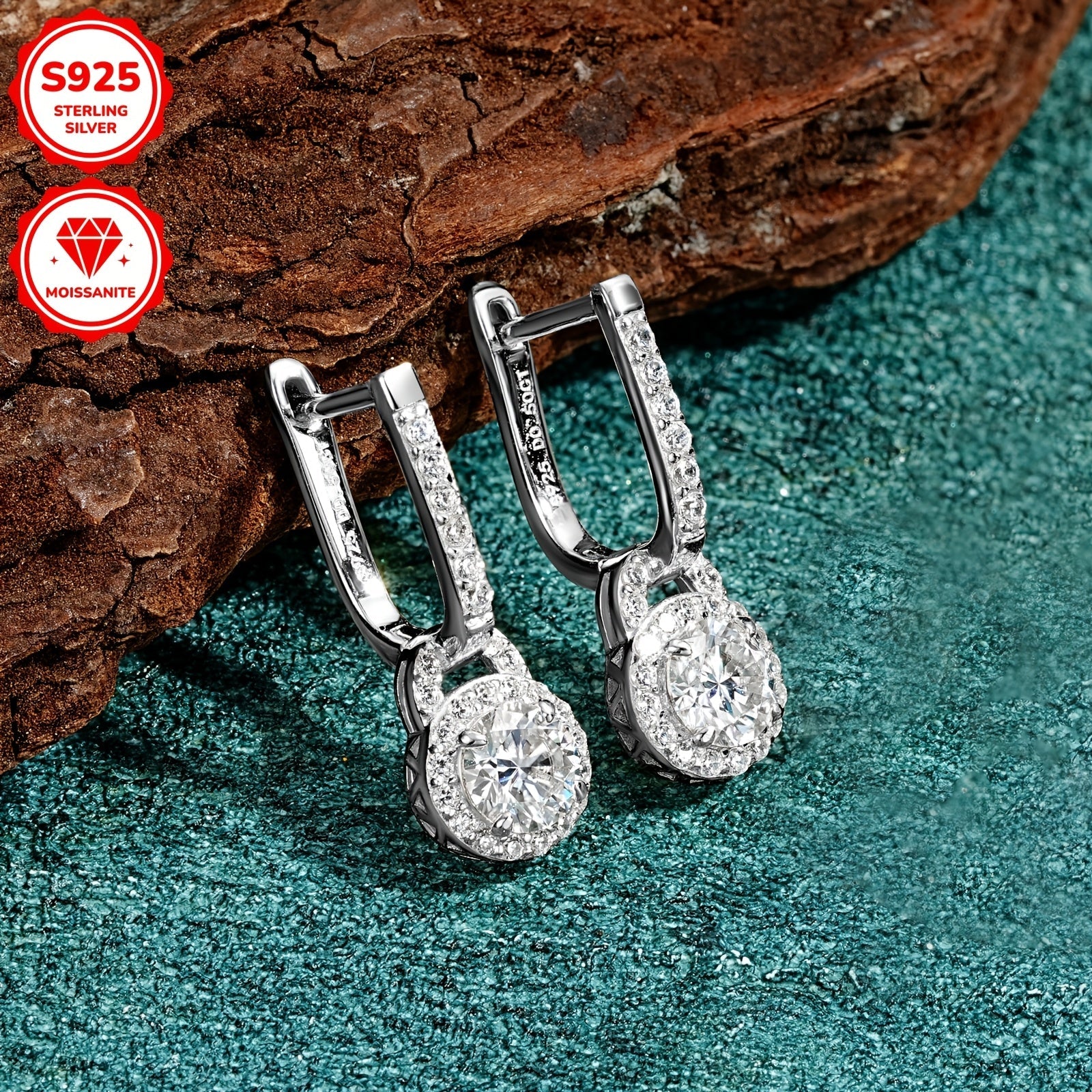 Sterling Silver Hoop Earrings with Moissanite Stones 5mm 0.5ct