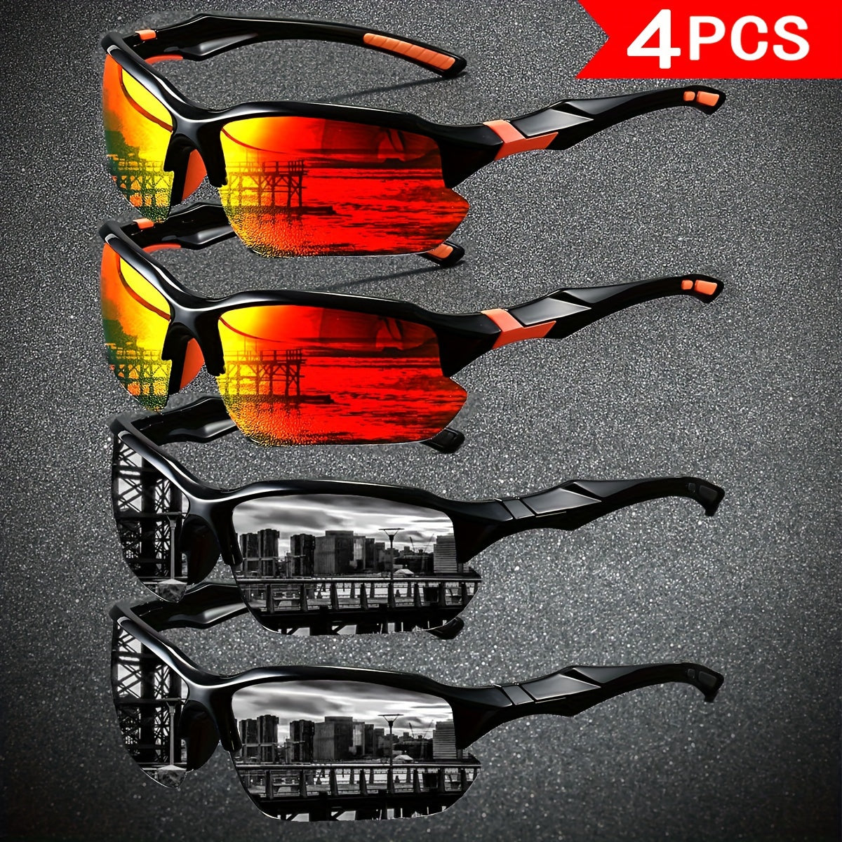 4-Pack Polarized Sports Sunglasses Men TAC Lens PC Frame Wide Fit for Fishing Running Casual