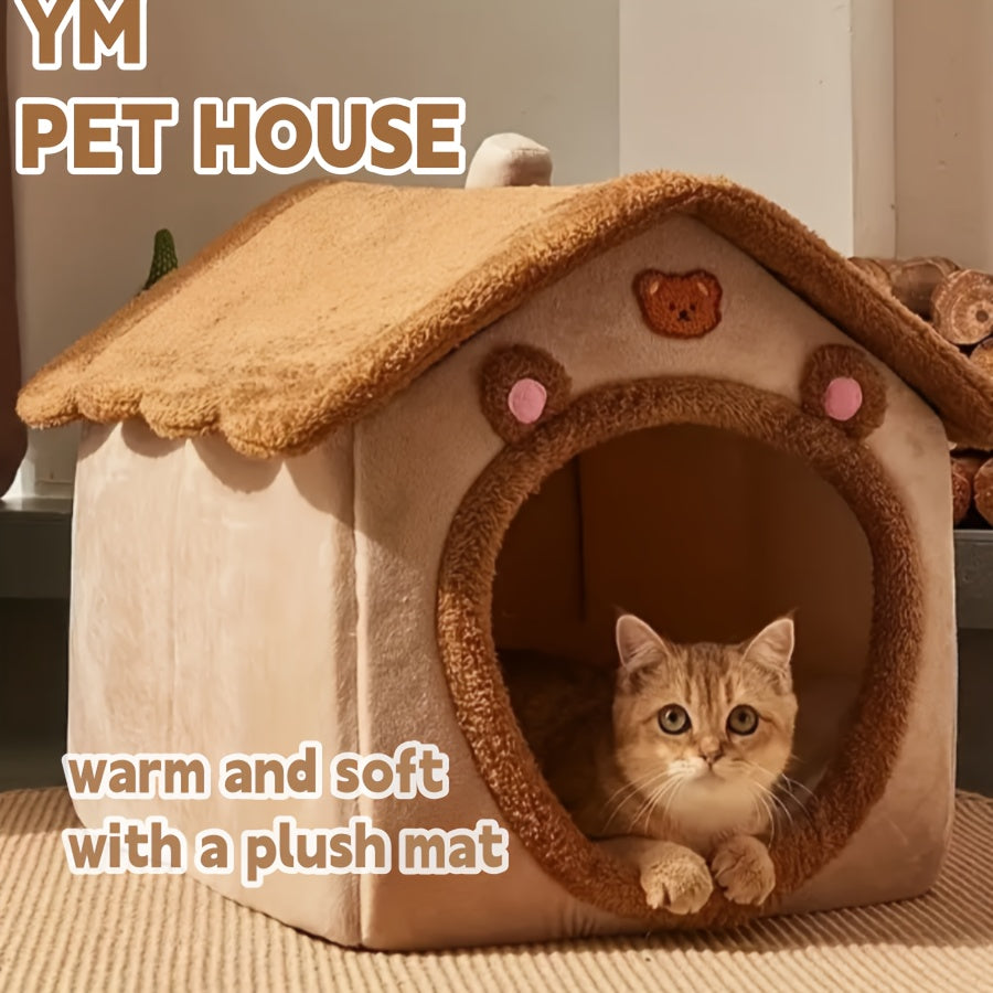 Detachable Washable Cat Bed with Plush Interior Non-Skid Bottom Small Dog Cozy Winter