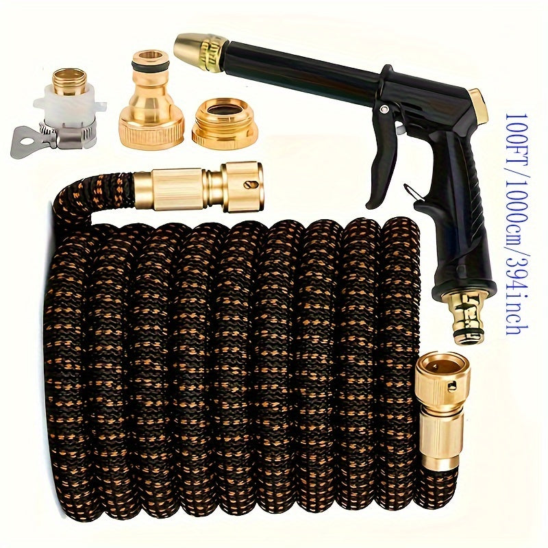 3-кратный расширяемый резиновый садовый шланг с мягким разбрызгивателем и универсальными соединителями