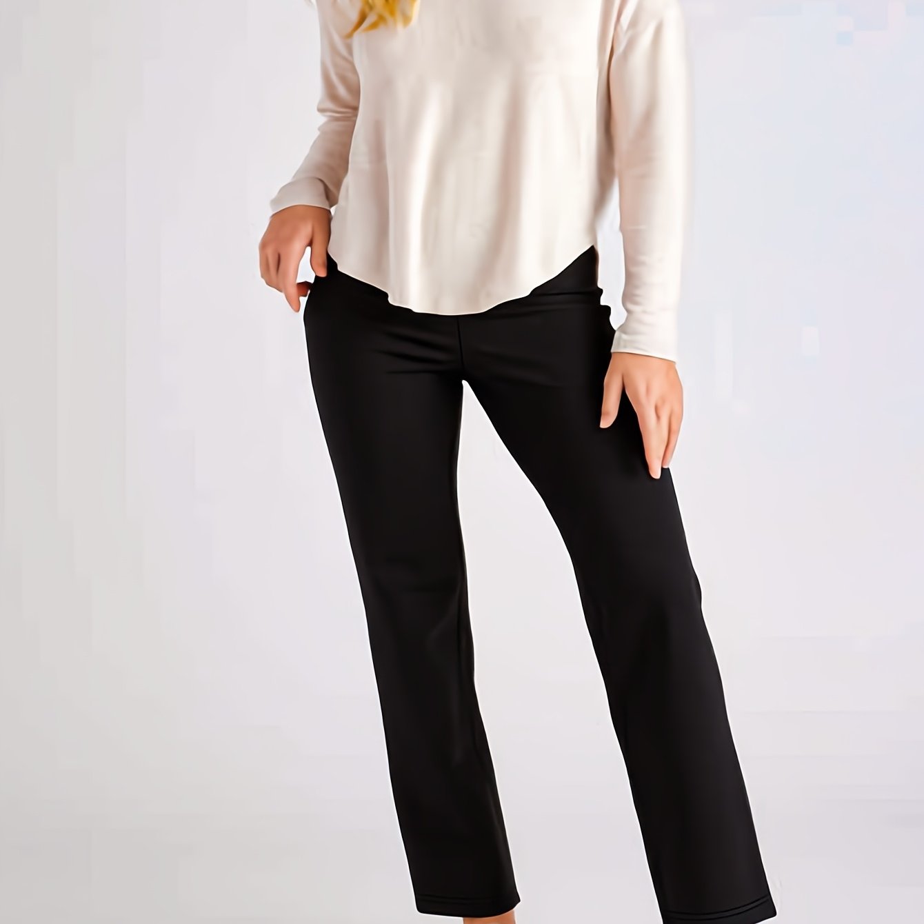 Plus Size Women's Elastic Straight Leg Pants Black Plus Size Trousers