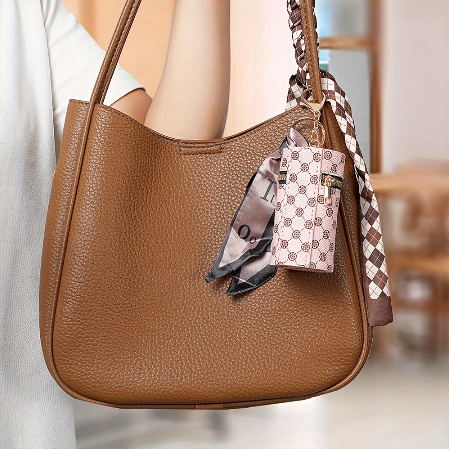 Faux Leather Lipstick Holder Keychain with Ring for Women, Retro Geometric Design, Valentine's Day Gift