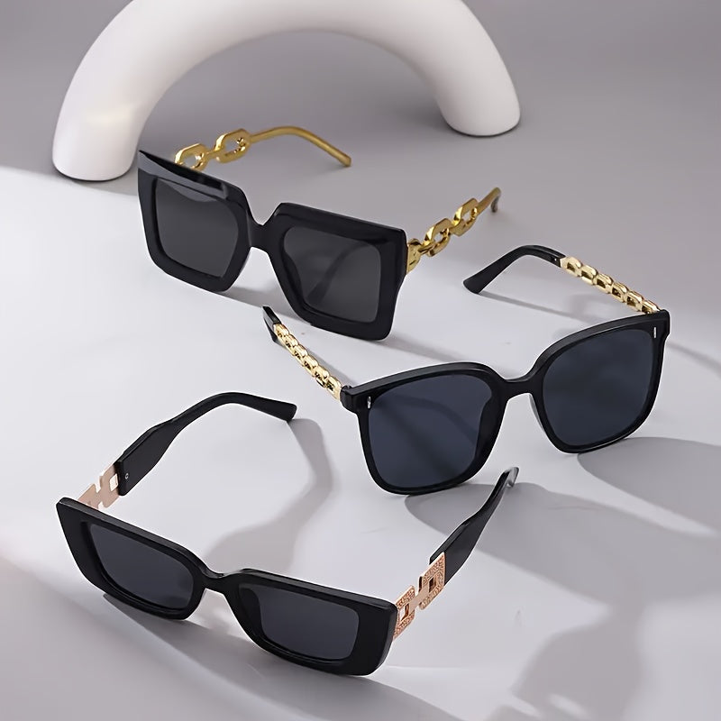 Black Polycarbonate Sunglasses with Gold Accents for Outdoor and Casual Wear
