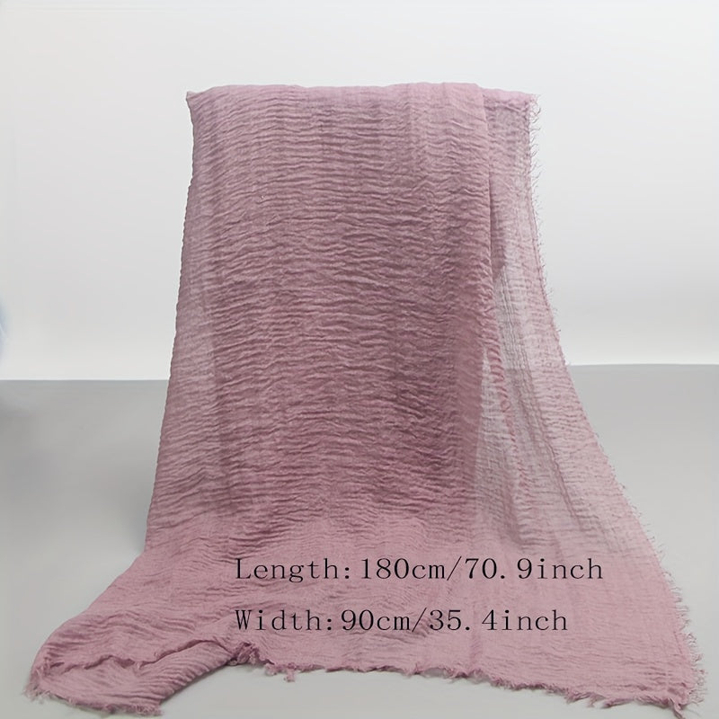 Crinkled Polyester Hijab Scarf for Women Solid Color Breathable Lightweight