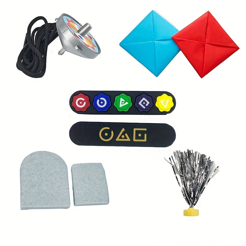 Korean Nostalgic Party Game Set for Ages 14 Plus Includes JackStones, Shuttlecock, Top, Drawing Cards, Grasping Stones