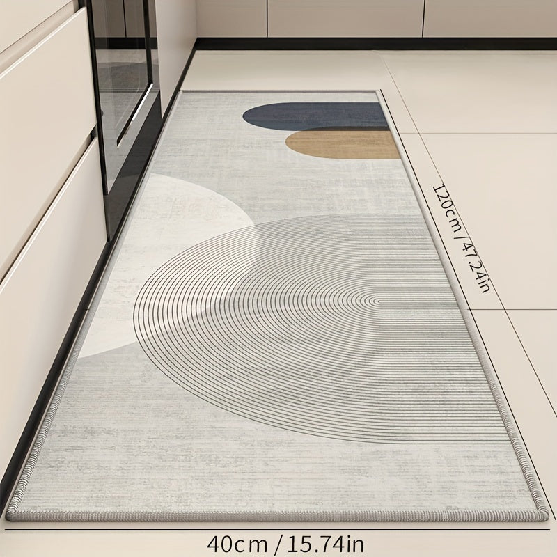 Alfombra de estilo nórdico para corredores antideslizante, resistente a manchas, duradera, con diseño abstracto y circular, para entrada, dormitorio, sala de estar y lavandería