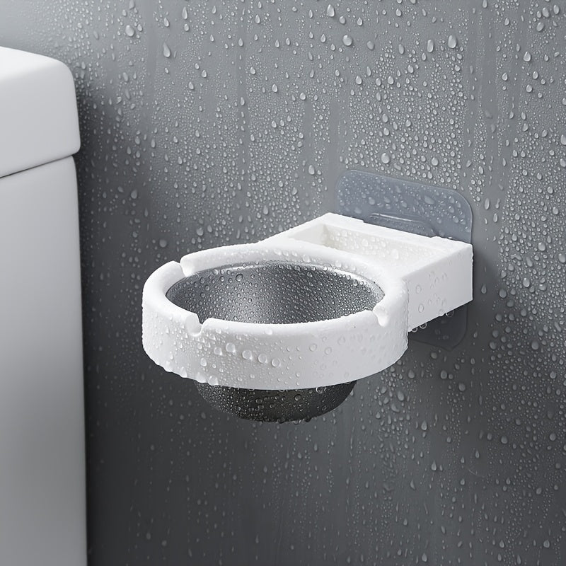 Bathroom Wall-Mounted Ashtray Round Plastic Lid No Drilling