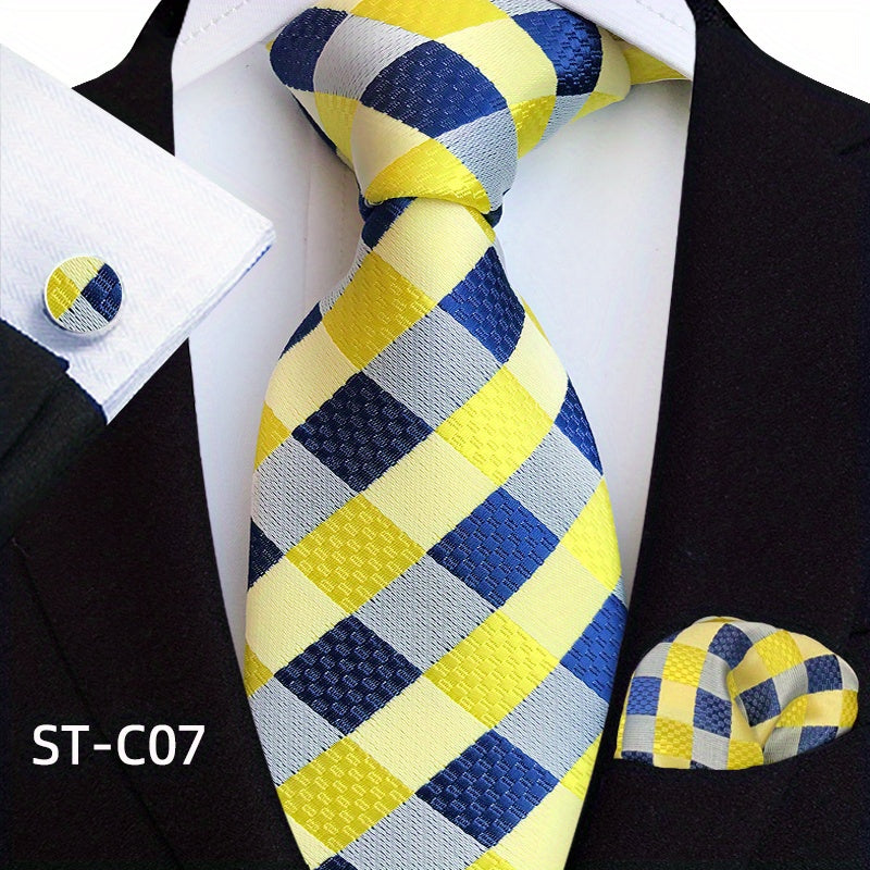 Men's Suit Set with Tie, Pocket Square and Cufflinks in Stripe and Paisley Design