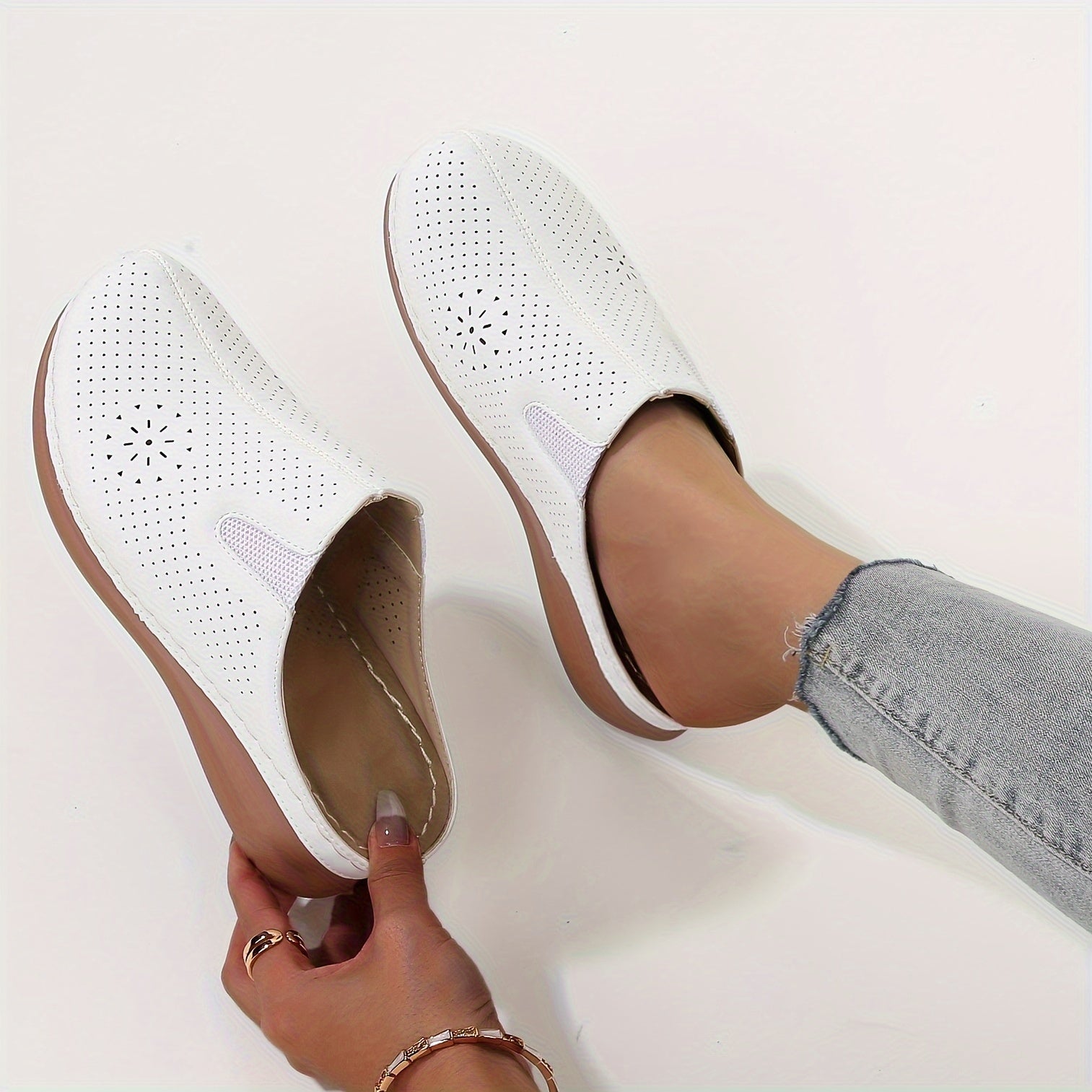 Women’s Perforated Wedge Mule Slide Sandals Casual Summer Outdoor Shoes