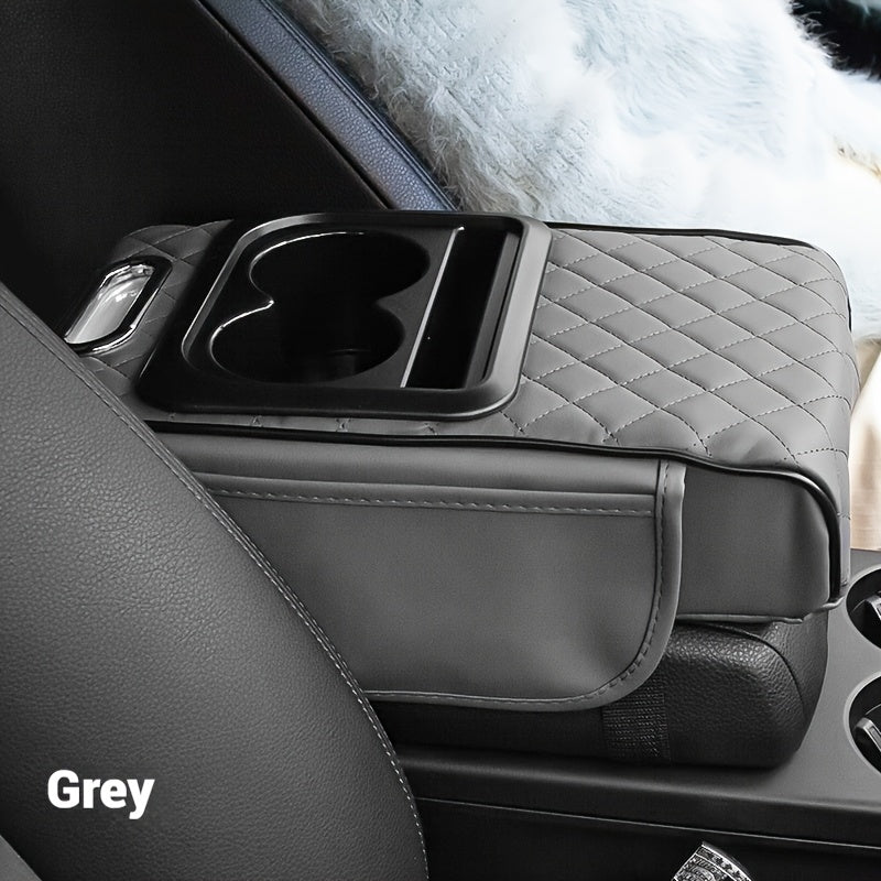 PU Leather Car Armrest Organizer with Cup Holder Tissue Box Storage