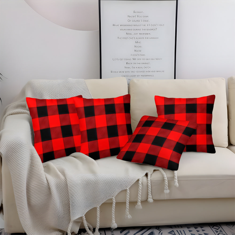 Zippered Plush Buffalo Plaid Pillow Covers Set of 4 Machine Washable Home Decor