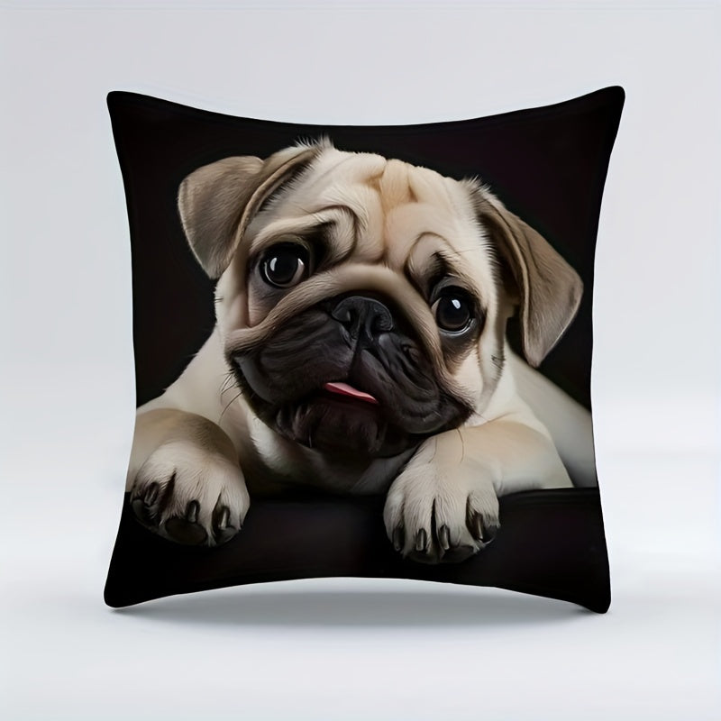 Double-Sided Pug Throw Pillow Cover 45cm Decorative Polyester Cushion Case for Living Room