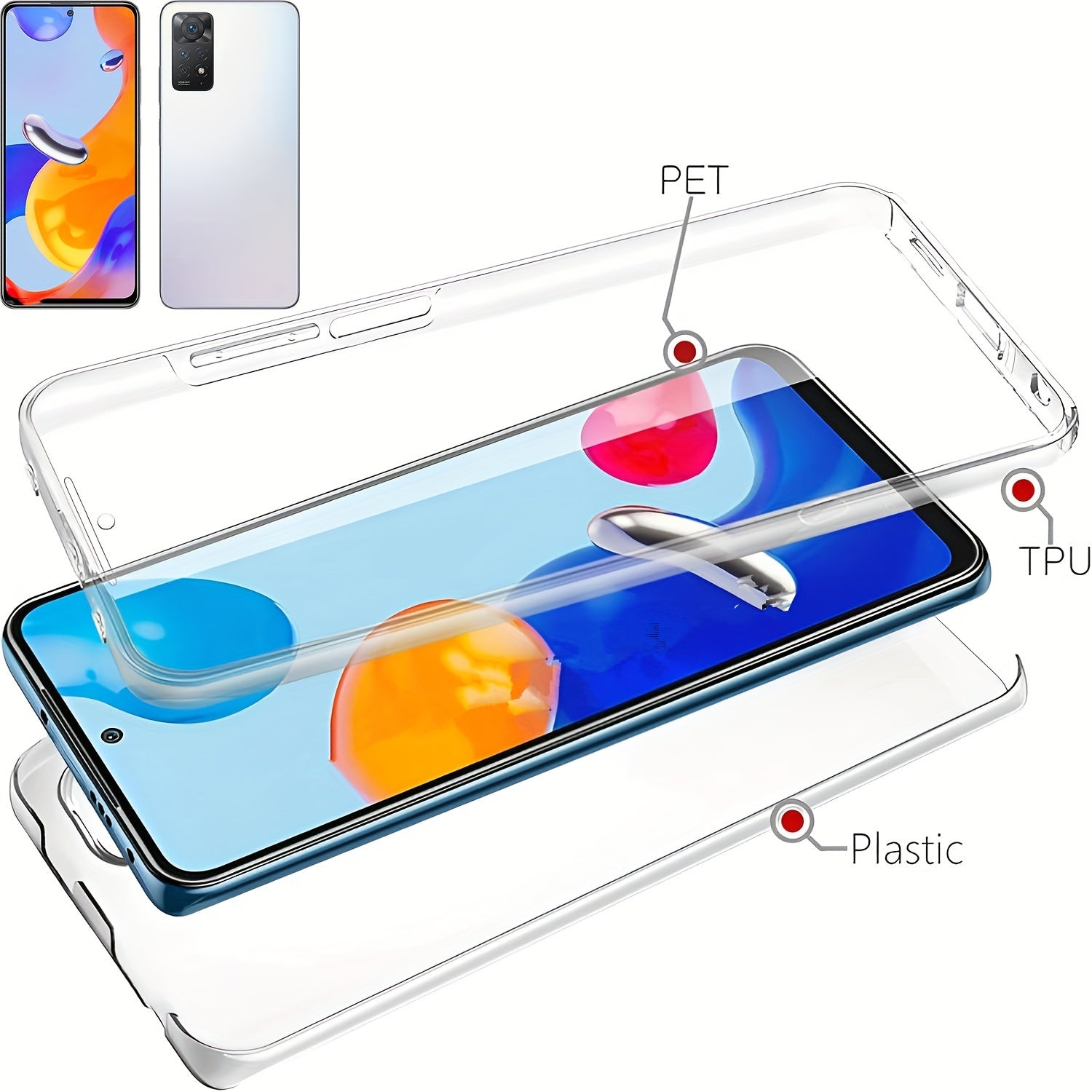 360 Full Body Phone Case for Xiaomi Models with Double Transparent Cover and Screen Protector
