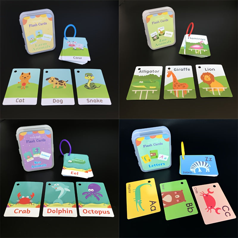 Educational Flash Cards for Kids Body Parts and Zoo Animals Sturdy Paper with Storage Box