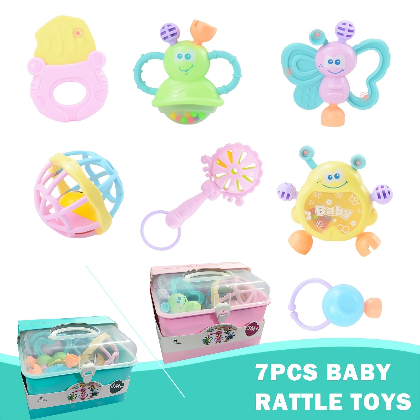 Baby Rattle Toys for 3M+ Children Educational Chewing Set with Storage Box in Mixed Color