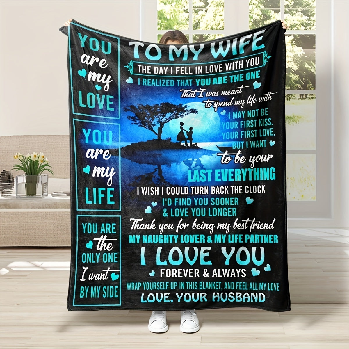 Night Sky Throw Blanket for Wife with Love Quotes Soft Plush Cozy Gift