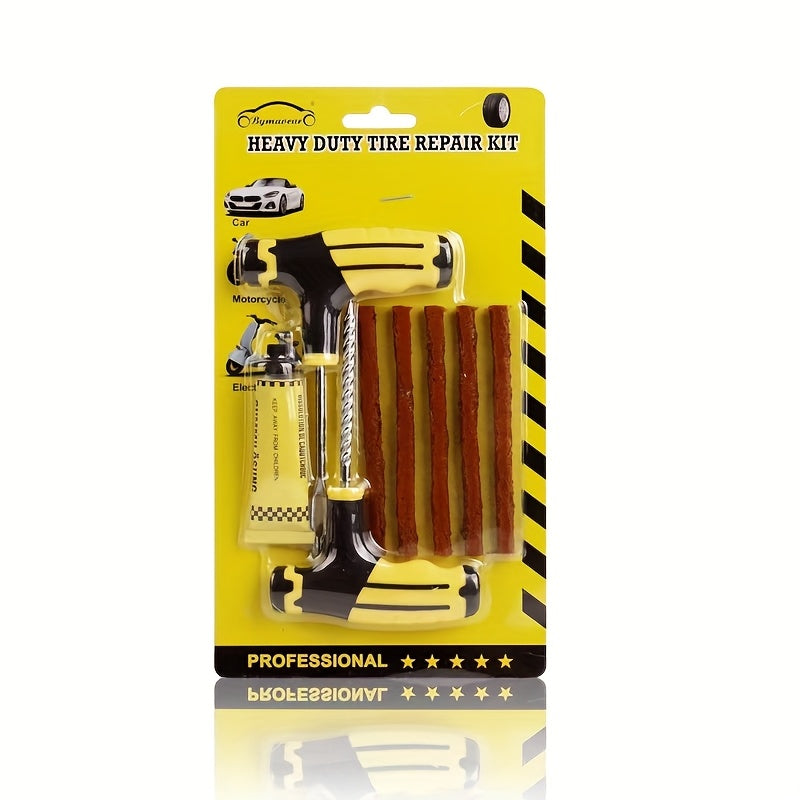 Heavy Duty Tire Repair Kit with Rubber Strips and Tools for Emergency Use