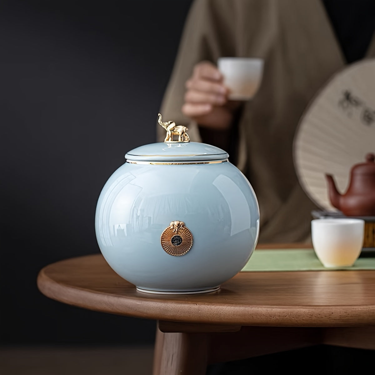 Chinese Ceramic Tea Jar Airtight Storage Canister for Coffee Beans Sugar Cereal