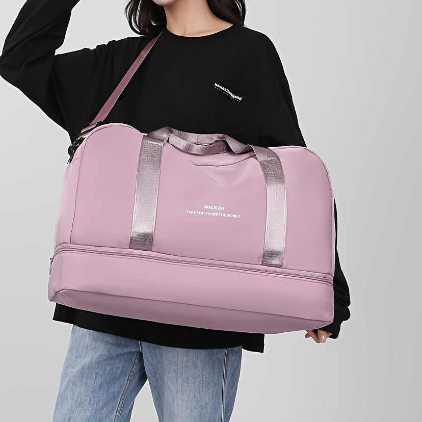 Nylon Travel Duffel Bag Set with Adjustable Straps Shoes Electronics Wet Dry Separation for Gym Beach Business