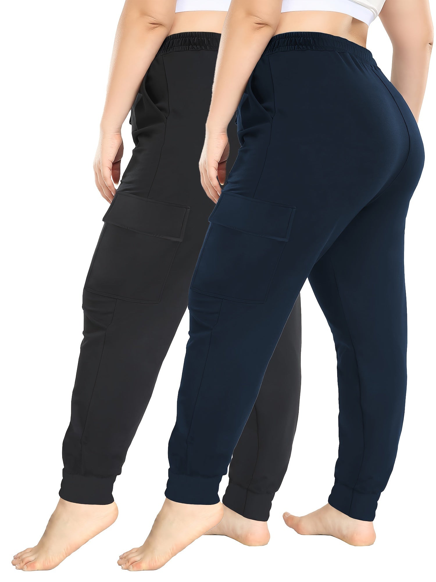 Plus Size Waterproof Work Pants with Pockets and Drawstring Waist