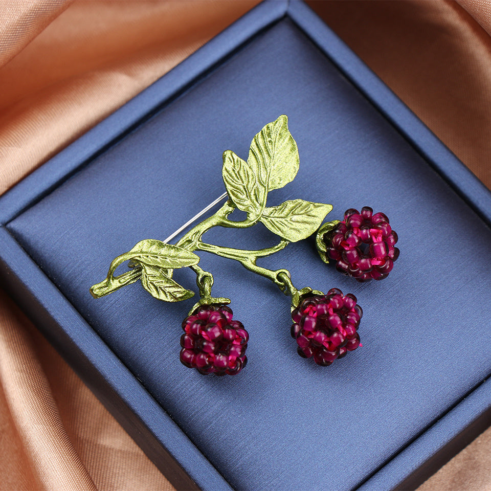 Red Berry Design Alloy Raspberry Branch Brooch Pin for Women
