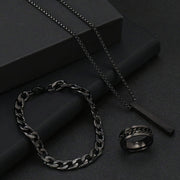Casual Hip Hop Men's Jewelry Set Stainless Steel Black Geometric Pendant Necklace Bracelet