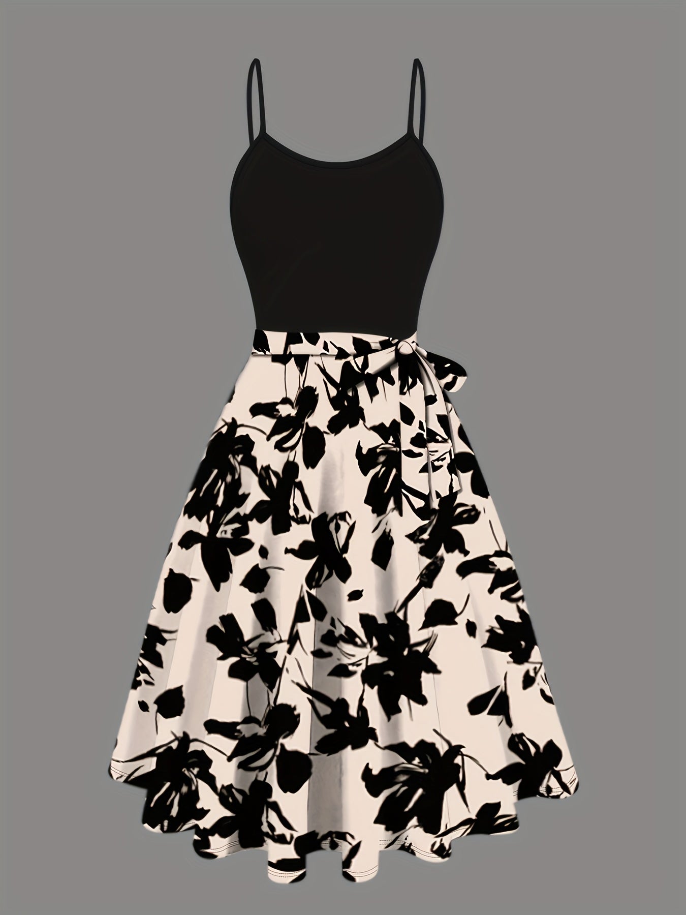 Women's Two-Piece Dress Suit Floral Knit Cardigan and Suspender Dress All Seasons