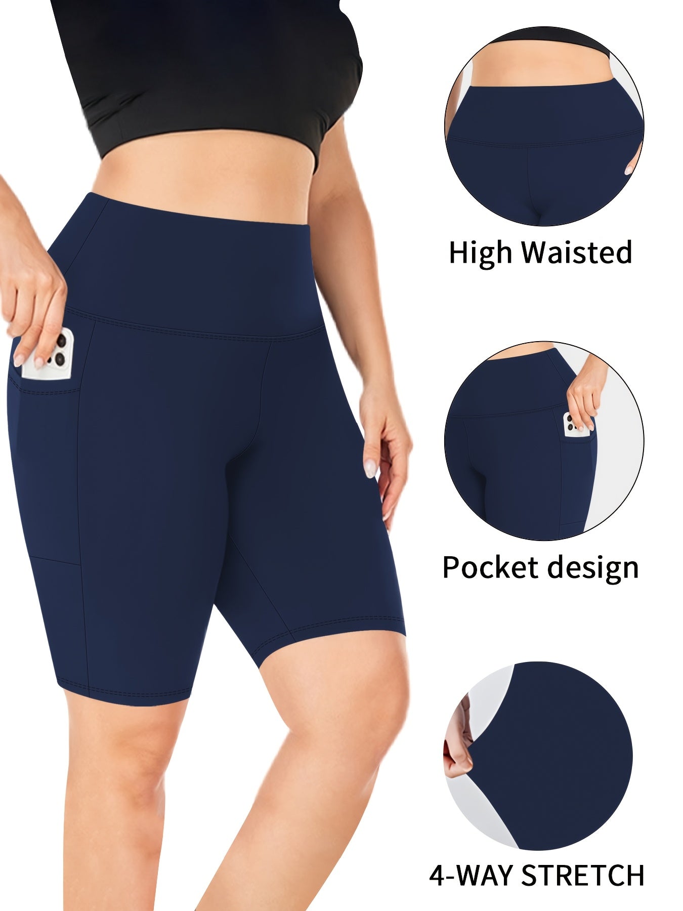 Plus Size Women's High-Waisted Leggings 3-Pack with Side Pockets