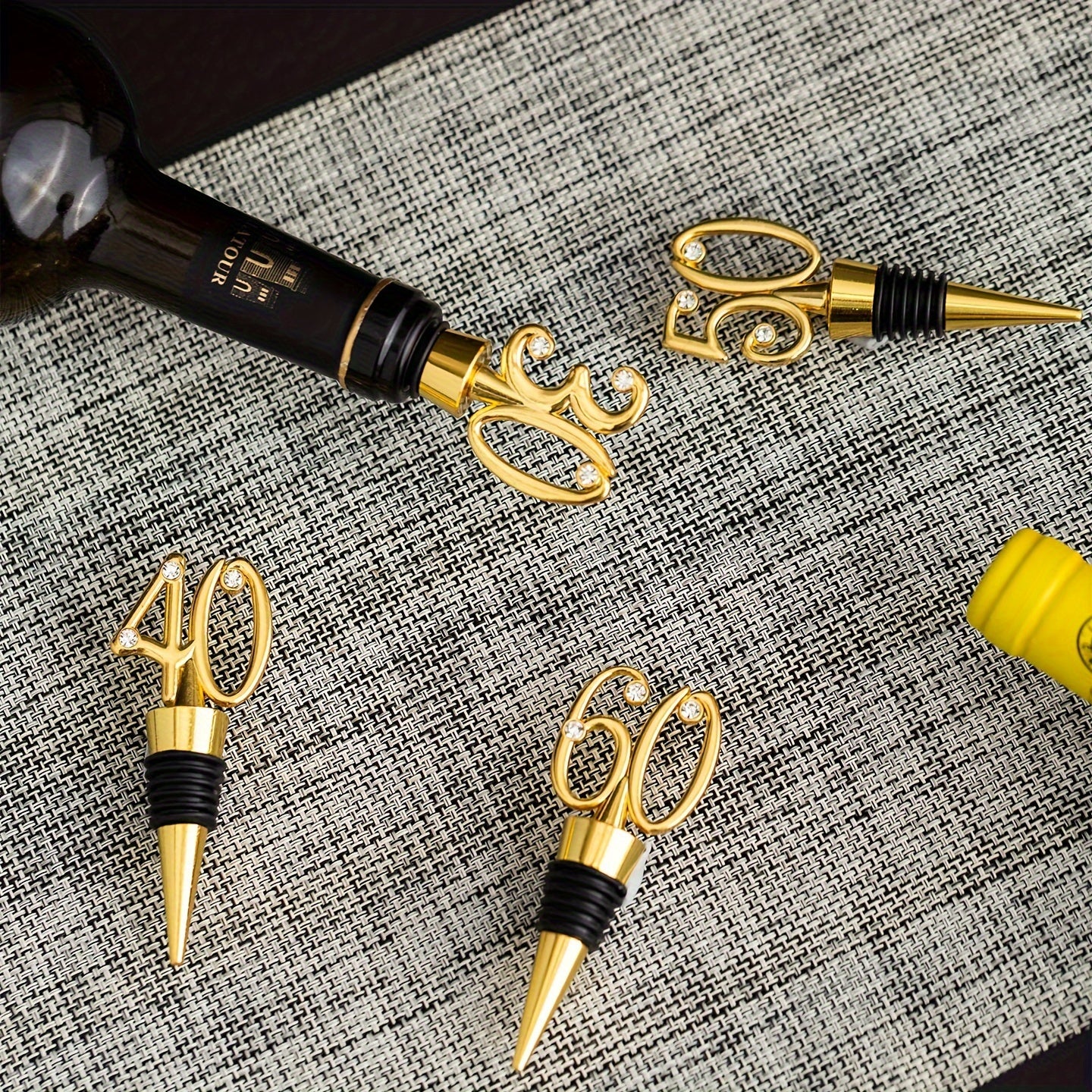 Golden Wine Stopper with Gemstone Accents for Gifts and Celebrations