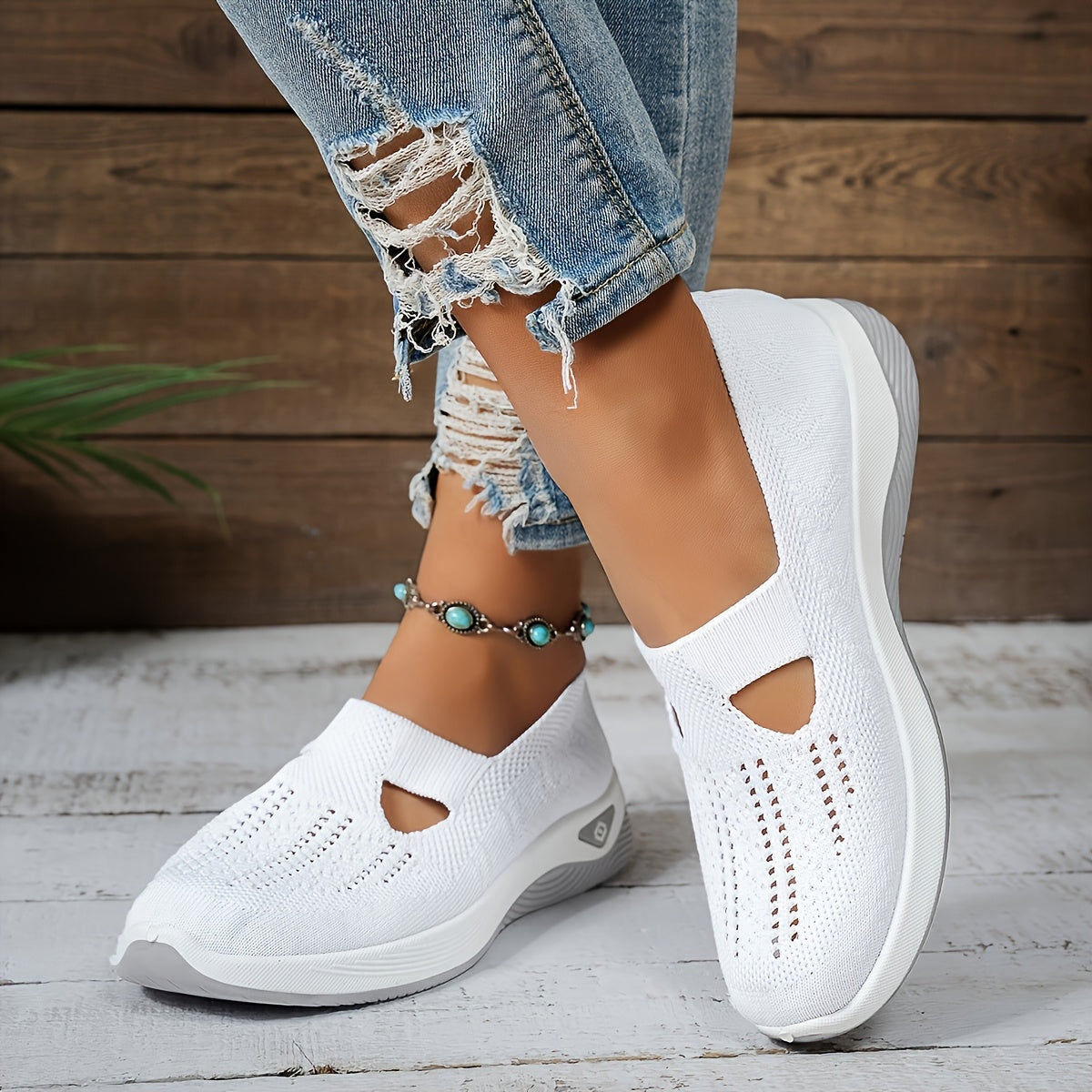 Women's Slip-On Sneakers Lightweight Breathable Fabric All-Season Casual Rubber Sole