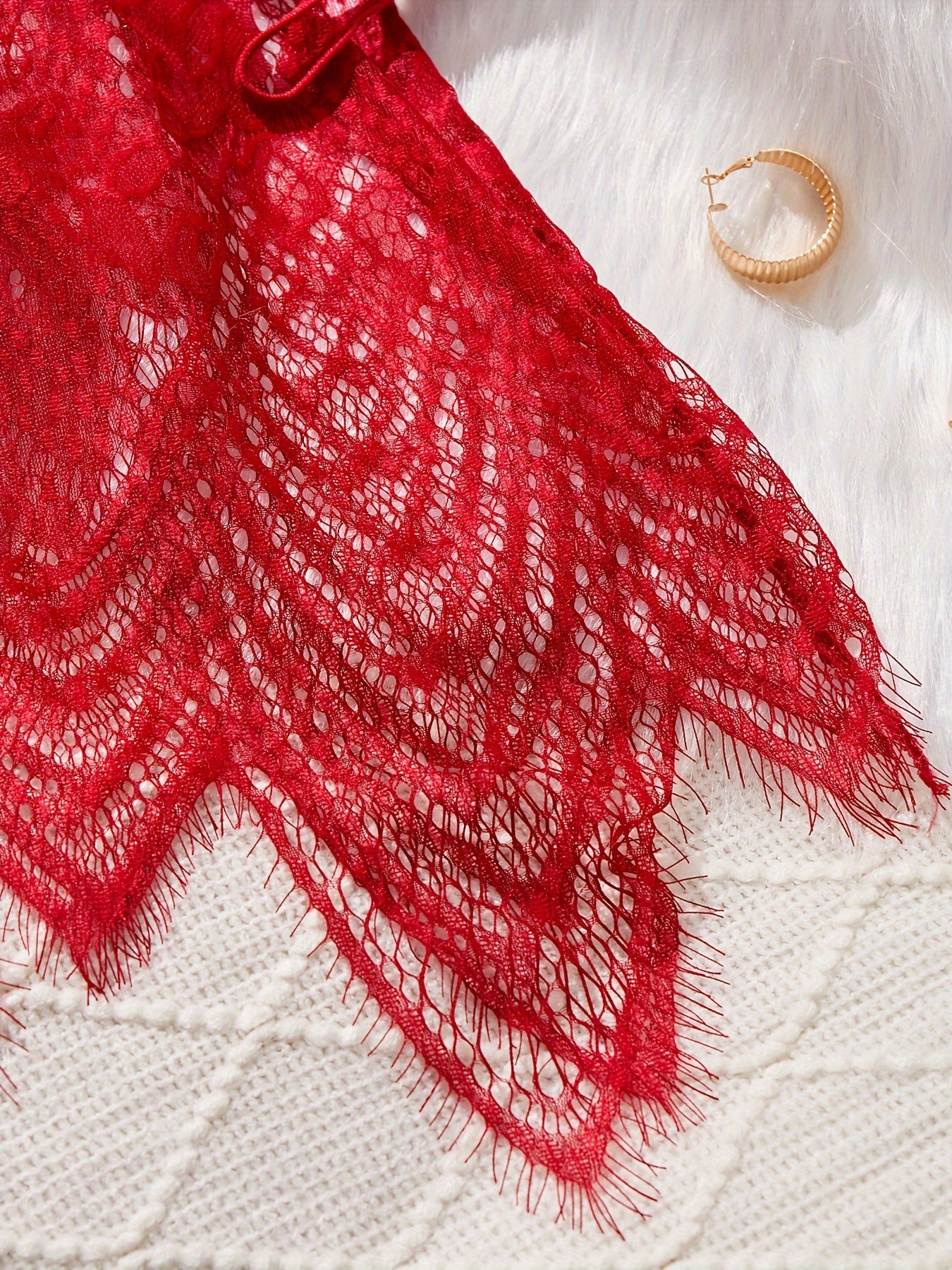 Women's Lace Lingerie Set with Belt, Cardigan, Bra and Thong