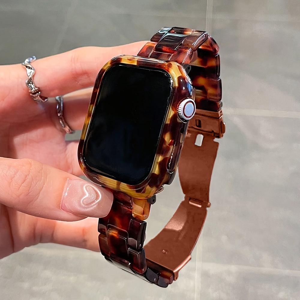 2-to'plam Tortoiseshell resin aqlli soat bandlari va himoya qutisi uchun iWatch Series 1-10 SE 38-49mm unisex aksessuarlar