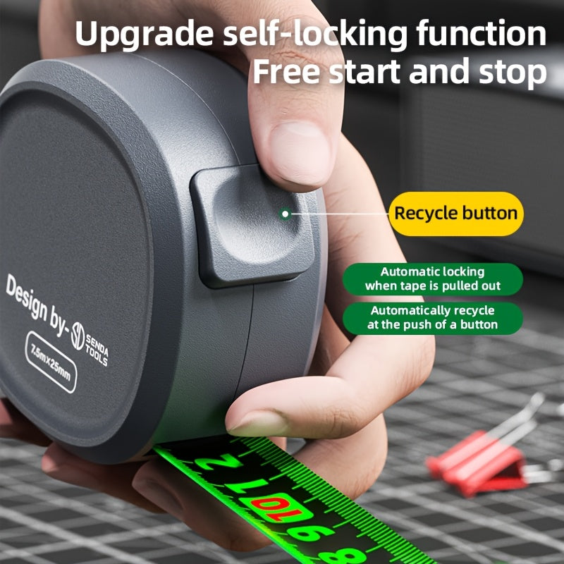 Digital Tape Measure Waterproof ABS Self-Locking Fluorescent Green 5 7.5 10.1 Meter
