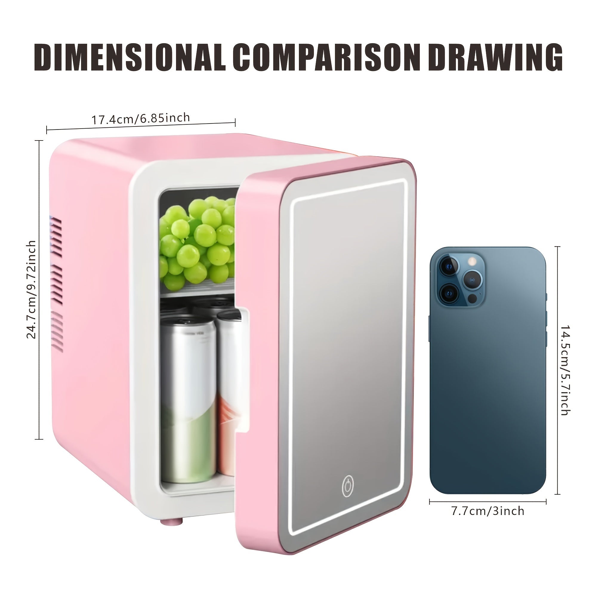 Mini Portable Fridge 4L with Mirror LED Display for Travel Home Office