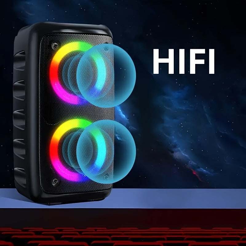 Wireless Speaker with Subwoofer Dual 10W RGB Lights FM Radio TF Card USB Battery Black