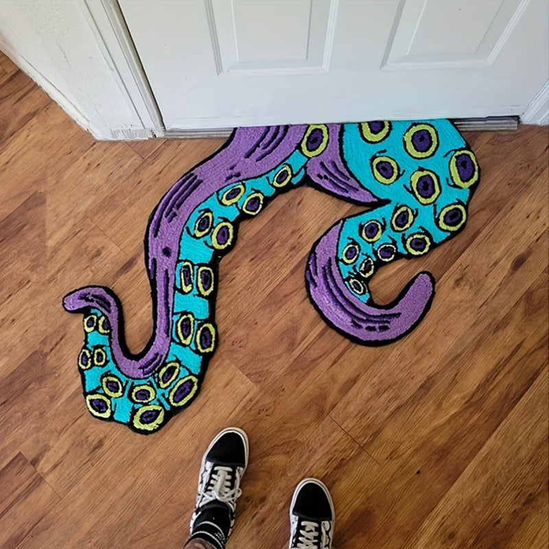 Irregular Octopus Shag Rug Non-Slip Door Mat Polyester Machine Washable for Bedroom Living Room Bathroom Decor