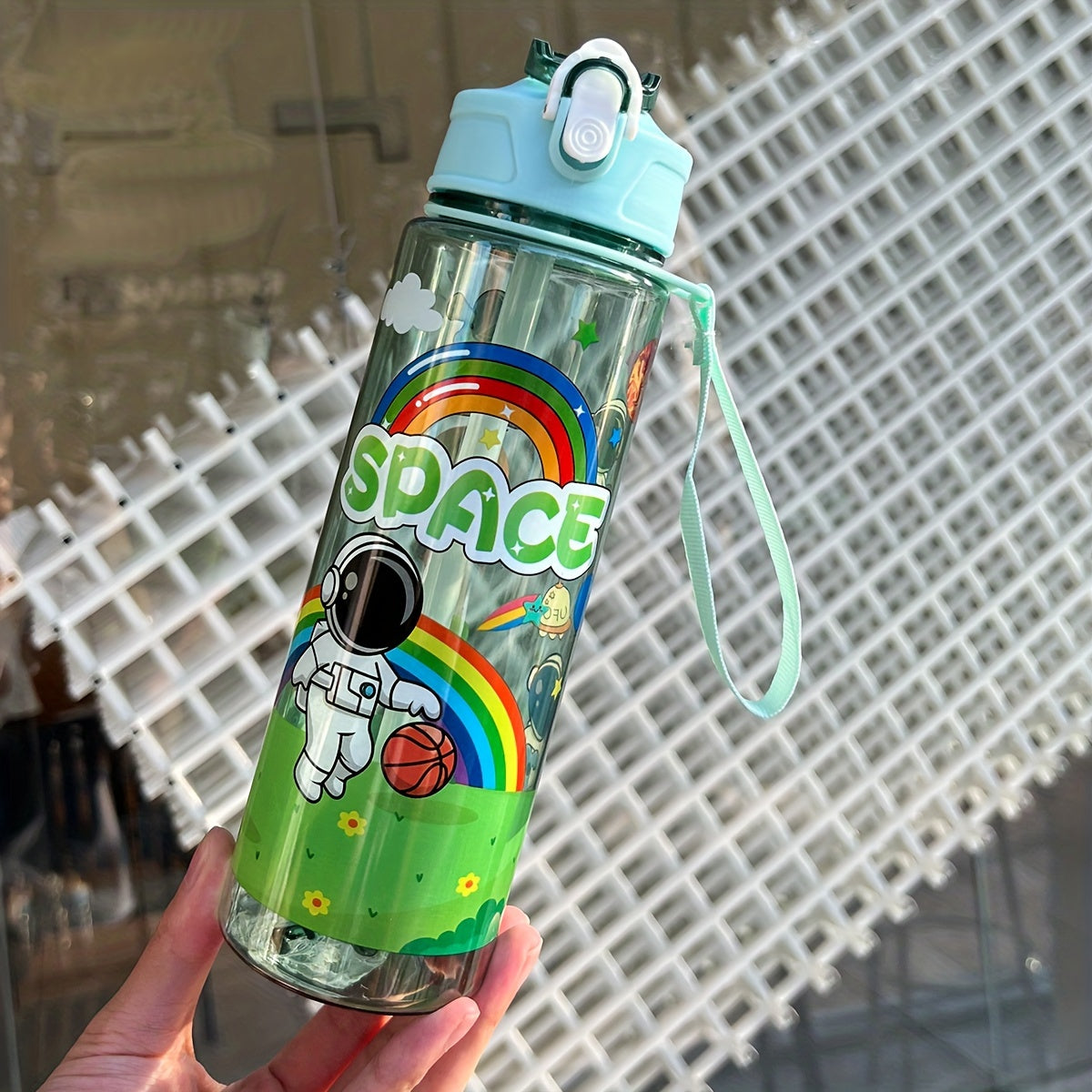 Botella de agua deportiva de 21oz con pajilla y cuerda de transporte para senderismo al aire libre y escuela