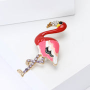 Flamingo Cartoon Brooch with Rhinestones Animal Shape Pin Jewelry