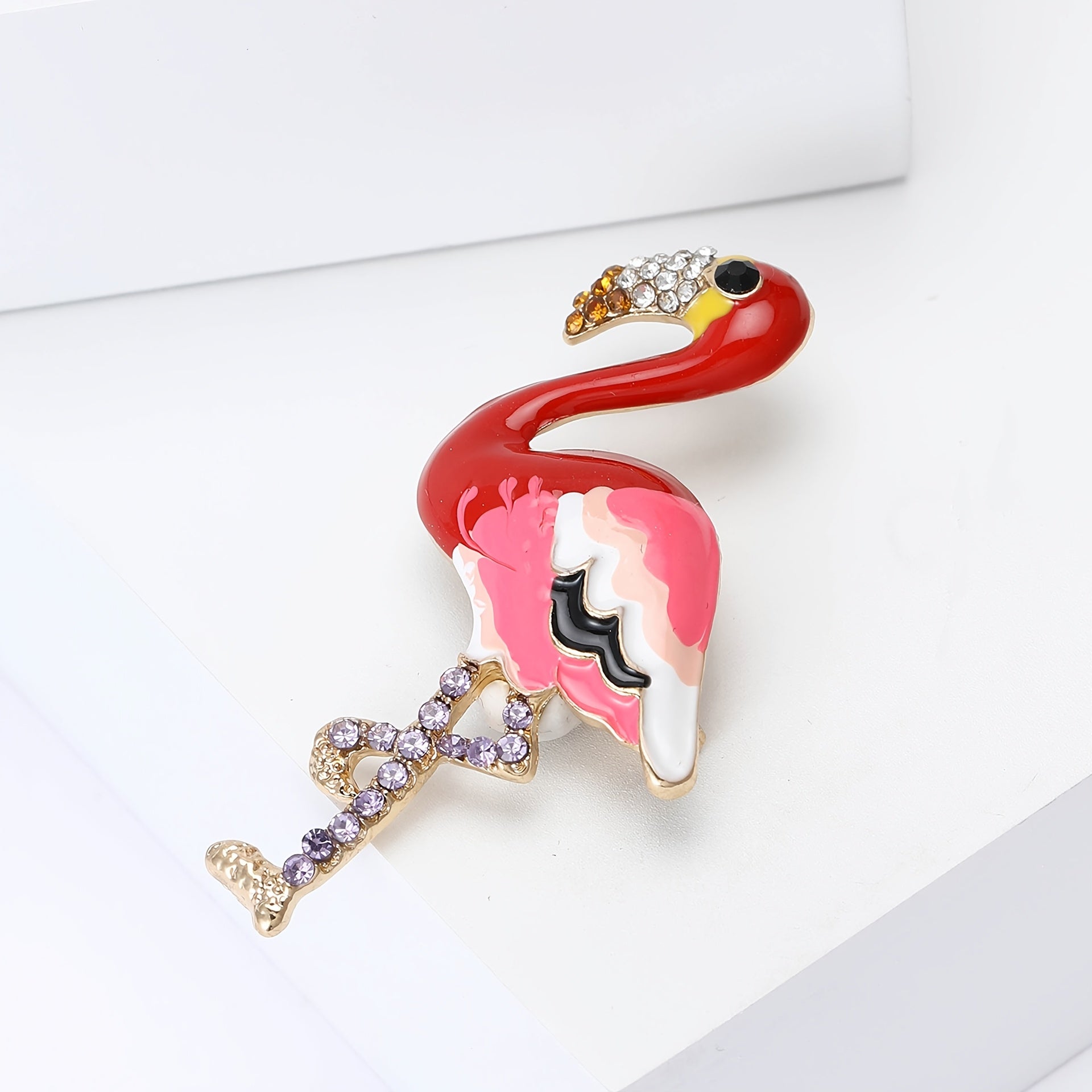 Flamingo Cartoon Brooch with Rhinestones Animal Shape Pin Jewelry