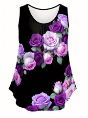 Plus Size Floral Print Tank Top Casual Sleeveless Summer Women