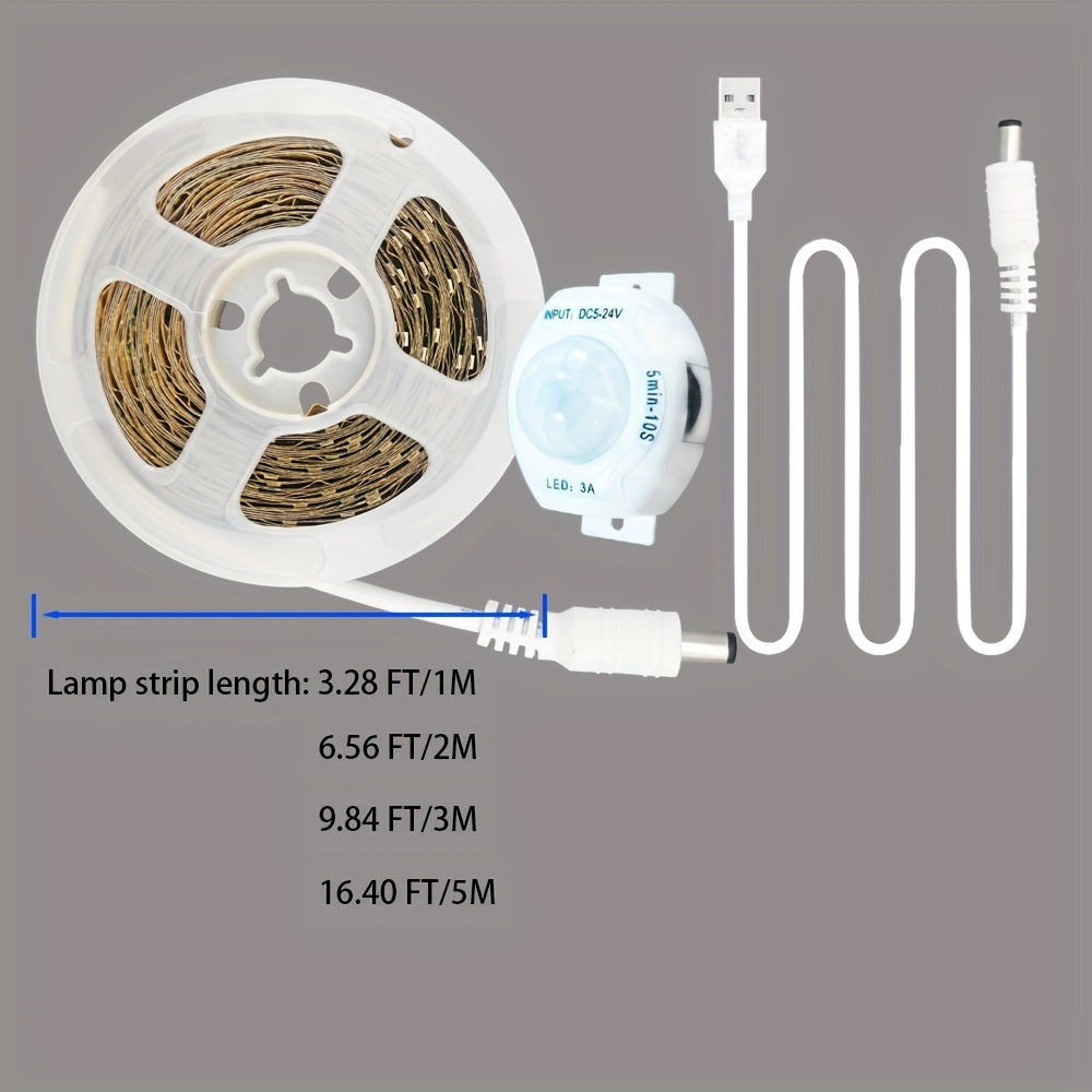 Harakat sensori bilan LED chiziqli chiroq Oq USB bilan quvvatlanadigan, zinapoyalar, shkaflar va yotoqxonalar uchun